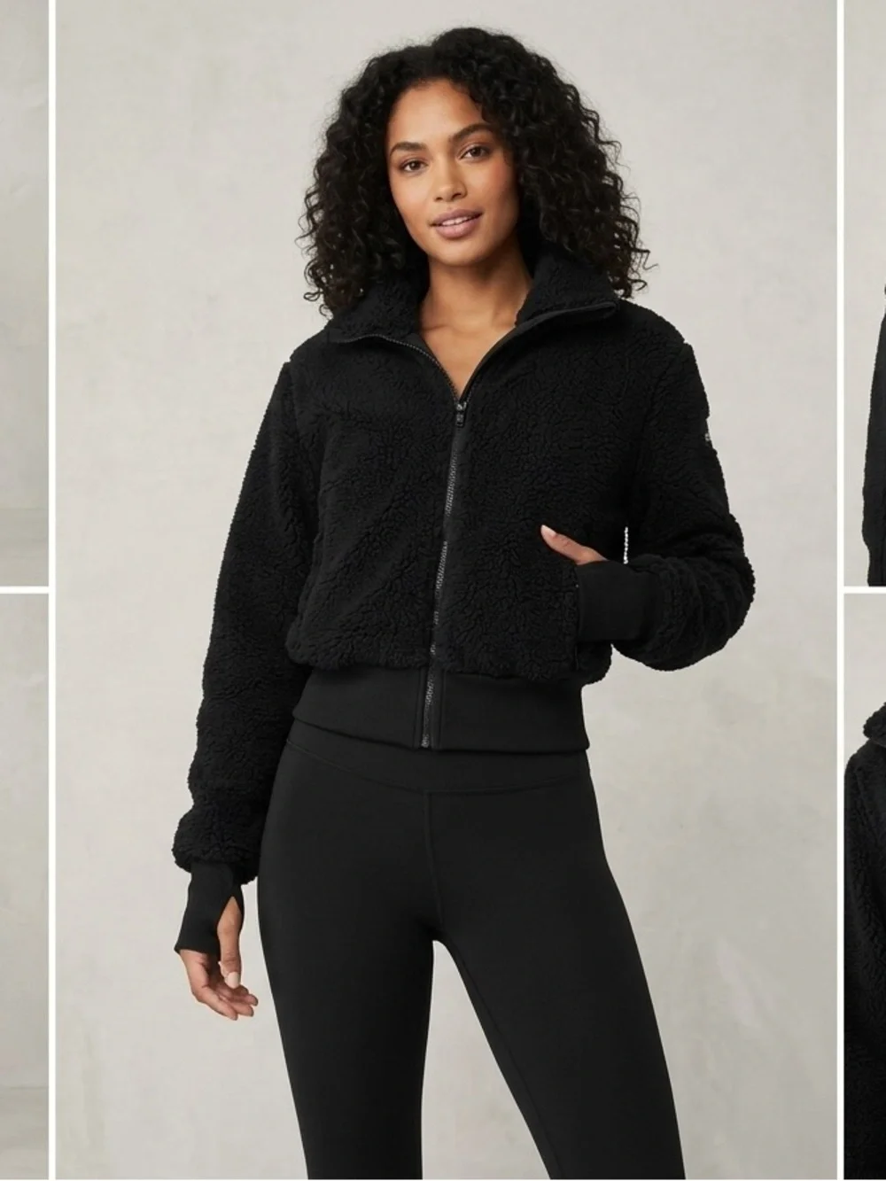 ALO Yoga Black Sherpa Cropped Zip Jacket